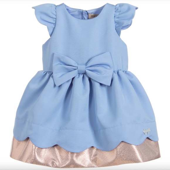 HUCKLEBONES LONDON Girls Blue Bow Dress with Gold Trim & Tulle – Size 6 - Picture 1 of 8
